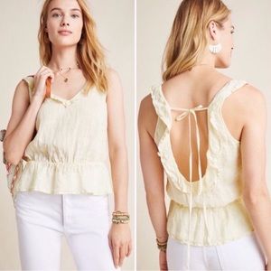 Cloth & Stone Anthropologie Yellow 100% Linen  Sleeveless Open Blouse - Large